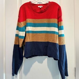 Stripped Slouchy Shoulder Sweater